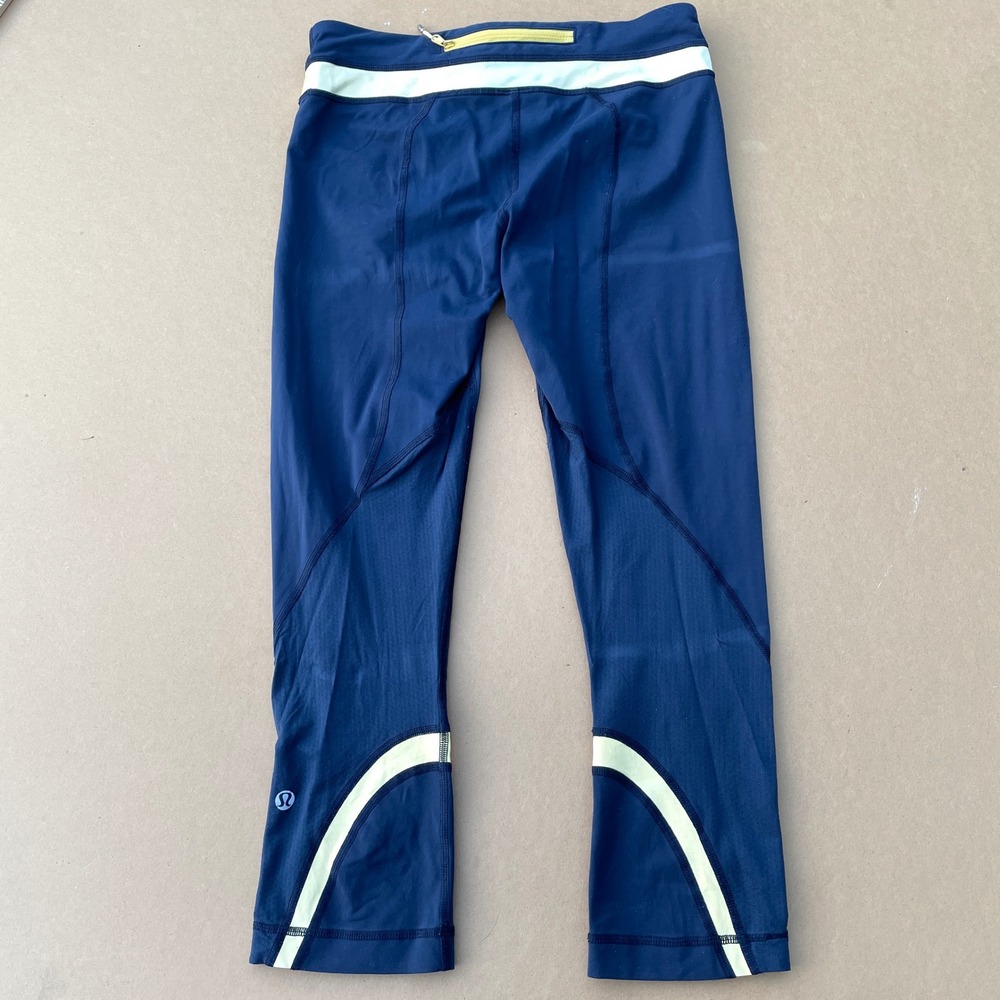 Lululemon Leggings Women 6 Blue Yoga Running Cropped Mesh Back Pocket - Picture 6 of 6